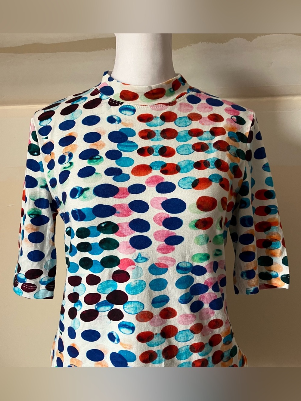 Maeve Anthropologie Abstract Polka Dot Mock Neck Colorful Print Blouse size XS - Picture 6 of 7